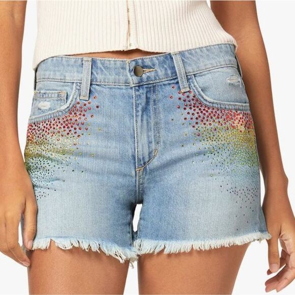 Joe's Jeans × Stephanie Gottlieb The Ozzie Embelished Bejeweled Denim Shorts 28